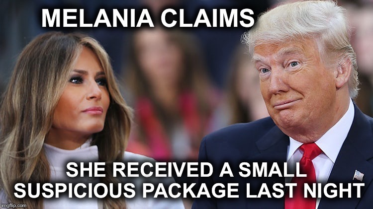 Not original, but I don’t care what side you’re on, that is funny! | MELANIA CLAIMS; SHE RECEIVED A SMALL SUSPICIOUS PACKAGE LAST NIGHT | image tagged in magabomber,democrats,republicans,bomb | made w/ Imgflip meme maker