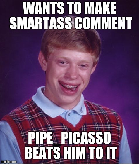 Bad Luck Brian Meme | WANTS TO MAKE SMARTASS COMMENT PIPE_PICASSO BEATS HIM TO IT | image tagged in memes,bad luck brian | made w/ Imgflip meme maker