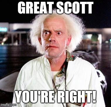 Doc Brown | GREAT SCOTT YOU'RE RIGHT! | image tagged in doc brown | made w/ Imgflip meme maker