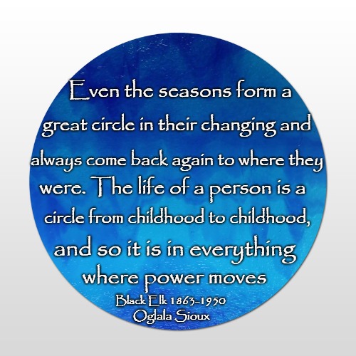 Black Elk Speaks | Even the seasons form a; great circle in their changing and; always come back again to where they; were. The life of a person is a; circle from childhood to childhood, and so it is in everything; where power moves; Black Elk 1863-1950; Oglala Sioux | image tagged in native american,native americans,indians,indian chief,indian chiefs,tribe | made w/ Imgflip meme maker