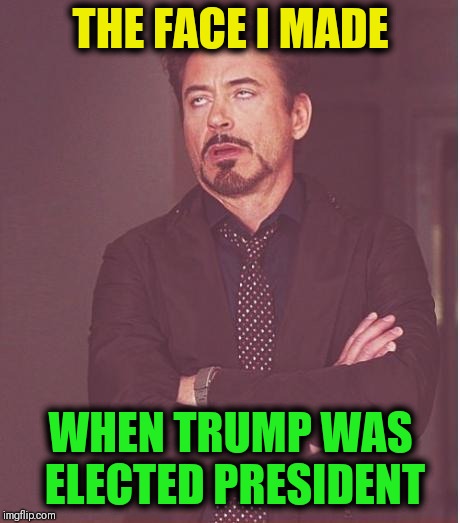 Face You Make Robert Downey Jr | THE FACE I MADE; WHEN TRUMP WAS ELECTED PRESIDENT | image tagged in memes,face you make robert downey jr | made w/ Imgflip meme maker
