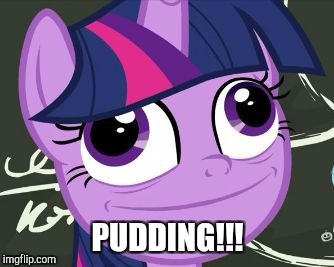 Twilight wants pudding | PUDDING!!! | image tagged in twilight sparkle,mlp,mlp meme | made w/ Imgflip meme maker