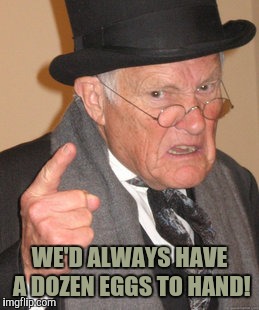 Back In My Day Meme | WE'D ALWAYS HAVE A DOZEN EGGS TO HAND! | image tagged in memes,back in my day | made w/ Imgflip meme maker