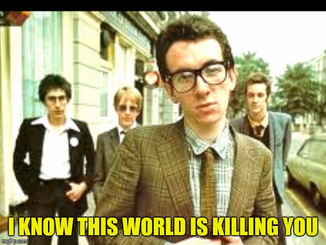 Allison | I KNOW THIS WORLD IS KILLING YOU | image tagged in elvis costello,yayaya | made w/ Imgflip meme maker
