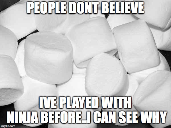 Marshmallow | PEOPLE DONT BELIEVE; IVE PLAYED WITH NINJA BEFORE..I CAN SEE WHY | image tagged in marshmallow | made w/ Imgflip meme maker