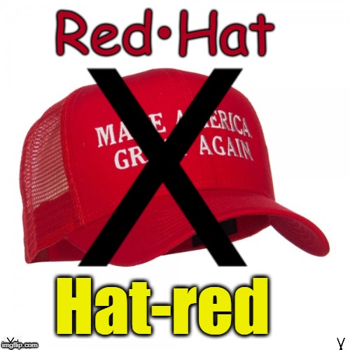 Red Hat = Hatred | Red•Hat; Hat-red | image tagged in maga | made w/ Imgflip meme maker