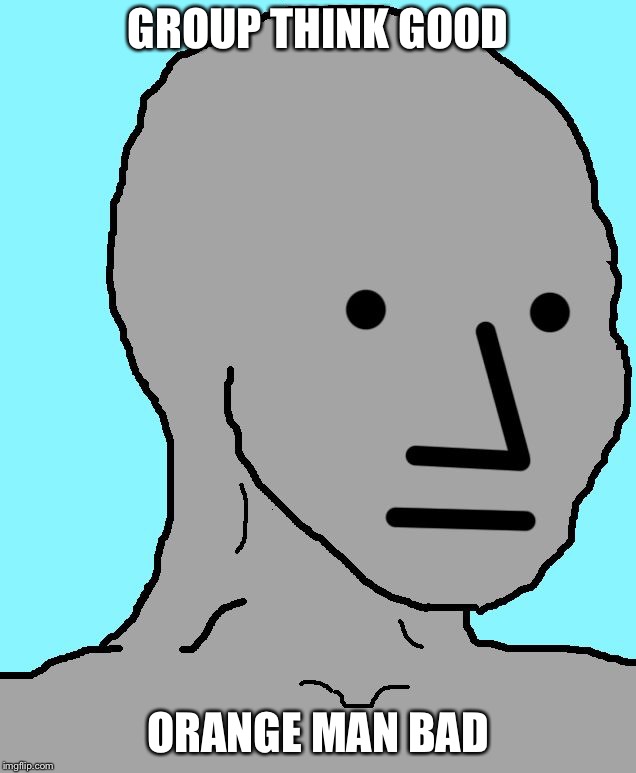 NPC Meme | GROUP THINK GOOD ORANGE MAN BAD | image tagged in npc | made w/ Imgflip meme maker