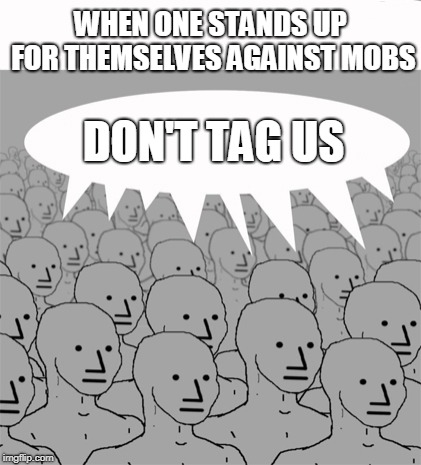 NPCProgramScreed | WHEN ONE STANDS UP FOR THEMSELVES AGAINST MOBS; DON'T TAG US | image tagged in npcprogramscreed | made w/ Imgflip meme maker