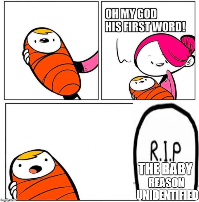 Dafuq?He Died Right After Being Born! |  THE BABY; REASON UNIDENTIFIED | image tagged in omg his first word,memes,asdfmovie | made w/ Imgflip meme maker