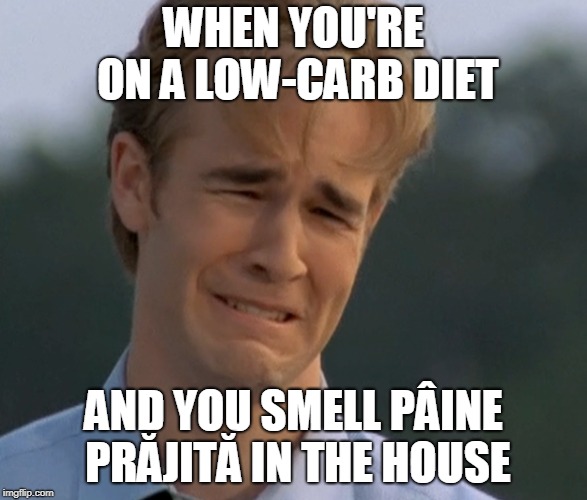 WHEN YOU'RE ON A LOW-CARB DIET; AND YOU SMELL PÂINE PRĂJITĂ IN THE HOUSE | made w/ Imgflip meme maker