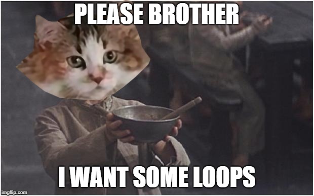 Oliver l00ps | PLEASE BROTHER; I WANT SOME LOOPS | image tagged in oliver twist please sir,loops | made w/ Imgflip meme maker