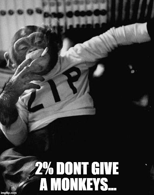 smoking monkey  | 2% DONT GIVE A MONKEYS... | image tagged in smoking monkey | made w/ Imgflip meme maker