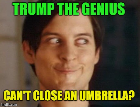The umbrella problem! | TRUMP THE GENIUS; CAN'T CLOSE AN UMBRELLA? | image tagged in memes,spiderman peter parker,donald trump,umbrella,donald trump is an idiot,republican | made w/ Imgflip meme maker