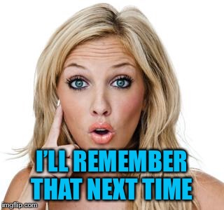 Dumb blonde | I’LL REMEMBER THAT NEXT TIME | image tagged in dumb blonde | made w/ Imgflip meme maker