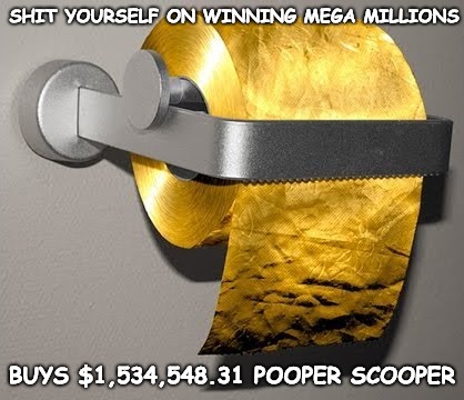 But didn't flush! | SHIT YOURSELF ON WINNING MEGA MILLIONS; BUYS $1,534,548.31 POOPER SCOOPER | image tagged in mega millions,gold,poop | made w/ Imgflip meme maker