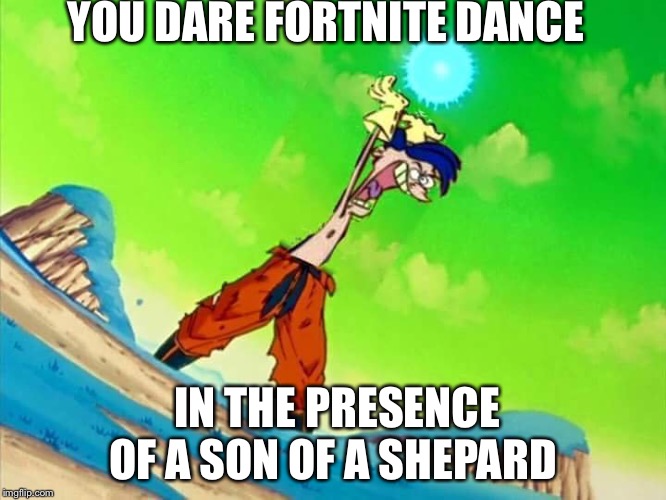 rolf | YOU DARE FORTNITE DANCE; IN THE PRESENCE OF A SON OF A SHEPARD | image tagged in rolf | made w/ Imgflip meme maker