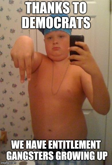 Suburban Gangster | THANKS TO DEMOCRATS; WE HAVE ENTITLEMENT GANGSTERS GROWING UP | image tagged in suburban gangster | made w/ Imgflip meme maker