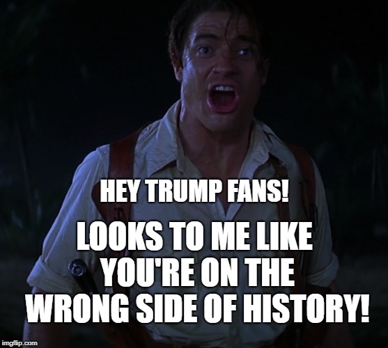 Looks to Me | HEY TRUMP FANS! LOOKS TO ME LIKE YOU'RE ON THE WRONG SIDE OF HISTORY! | image tagged in trump,vote,voteblue,themummy,brendanfraser | made w/ Imgflip meme maker