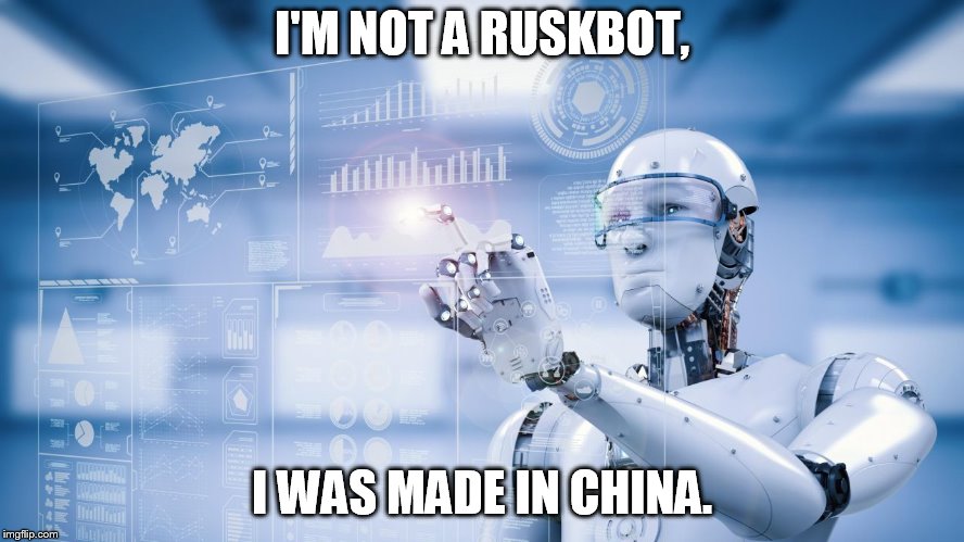Stop profiling internet bots! | I'M NOT A RUSKBOT, I WAS MADE IN CHINA. | image tagged in internet bot | made w/ Imgflip meme maker