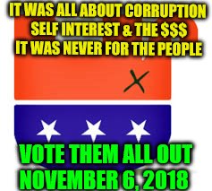 Upside Down GOP | IT WAS ALL ABOUT CORRUPTION SELF INTEREST & THE $$$ IT WAS NEVER FOR THE PEOPLE; VOTE THEM ALL OUT   NOVEMBER 6, 2018 | image tagged in upside down gop | made w/ Imgflip meme maker