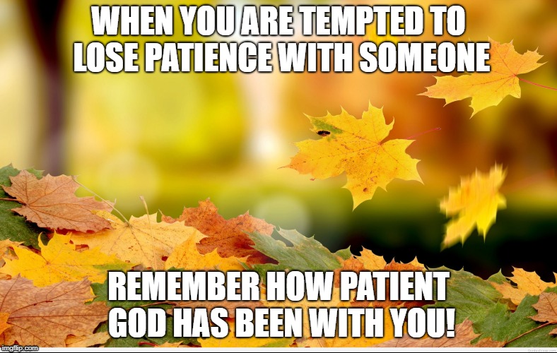 patience | WHEN YOU ARE TEMPTED TO LOSE PATIENCE WITH SOMEONE; REMEMBER HOW PATIENT GOD HAS BEEN WITH YOU! | image tagged in inspiration,patience | made w/ Imgflip meme maker