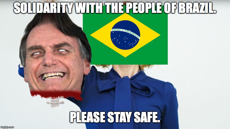 Solidarity With the People of Brazil | SOLIDARITY WITH THE PEOPLE OF BRAZIL. PLEASE STAY SAFE. | image tagged in bolsonaro,brazil,fascist,nazi | made w/ Imgflip meme maker