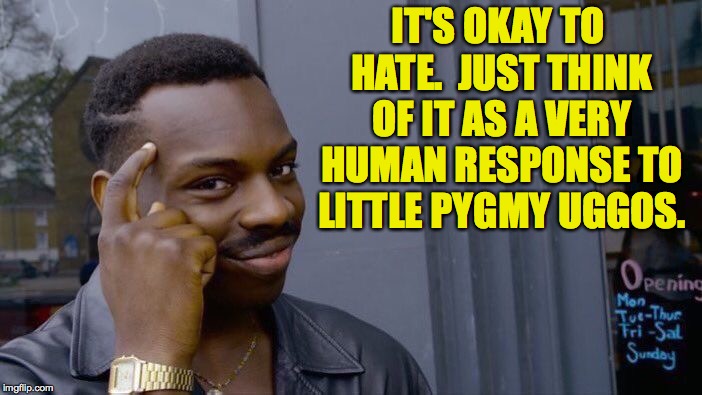 Roll Safe Think About It Meme | IT'S OKAY TO HATE.  JUST THINK OF IT AS A VERY HUMAN RESPONSE TO LITTLE PYGMY UGGOS. | image tagged in memes,roll safe think about it | made w/ Imgflip meme maker