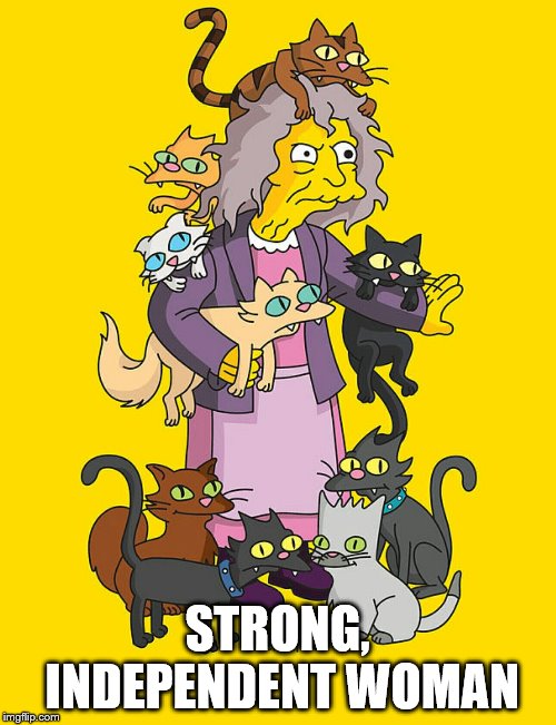 Crazy Cat Lady | STRONG, INDEPENDENT WOMAN | image tagged in crazy cat lady | made w/ Imgflip meme maker