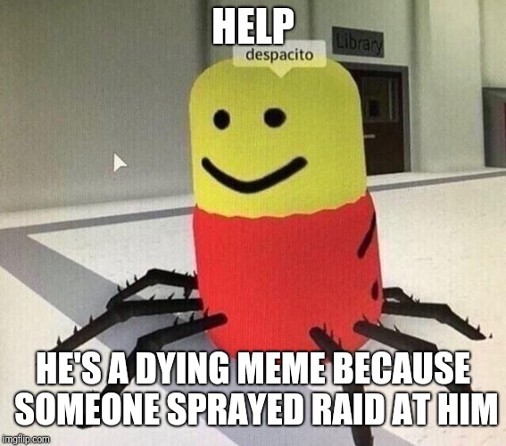 Despacito spider | HELP; HE'S A DYING MEME BECAUSE SOMEONE SPRAYED RAID AT HIM | image tagged in despacito spider,raid,memes | made w/ Imgflip meme maker