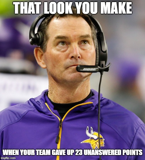 Vikings | THAT LOOK YOU MAKE; WHEN YOUR TEAM GAVE UP 23 UNANSWERED POINTS | image tagged in vikings | made w/ Imgflip meme maker