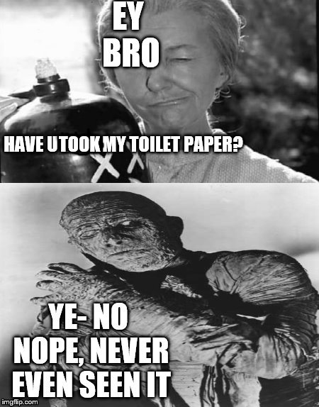 OK, who took my toilet paper?!?! | TOOK | image tagged in funny,granny,drunk,mummy | made w/ Imgflip meme maker