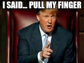 Full of hot air | I SAID... PULL MY FINGER | image tagged in donald trump,fart jokes,politics,trump,trumpet,usa | made w/ Imgflip meme maker