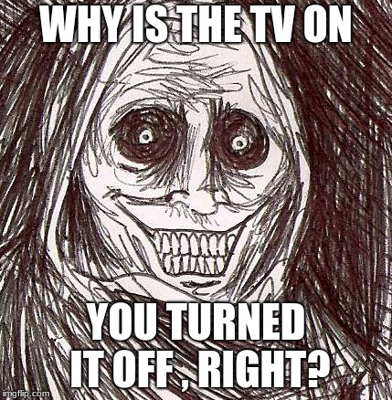 Unwanted House Guest | WHY IS THE TV ON; YOU TURNED IT OFF , RIGHT? | image tagged in memes,unwanted house guest | made w/ Imgflip meme maker