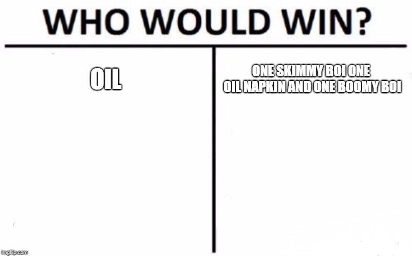 Who Would Win? | OIL; ONE SKIMMY BOI
ONE OIL NAPKIN AND ONE BOOMY BOI | image tagged in memes,who would win | made w/ Imgflip meme maker