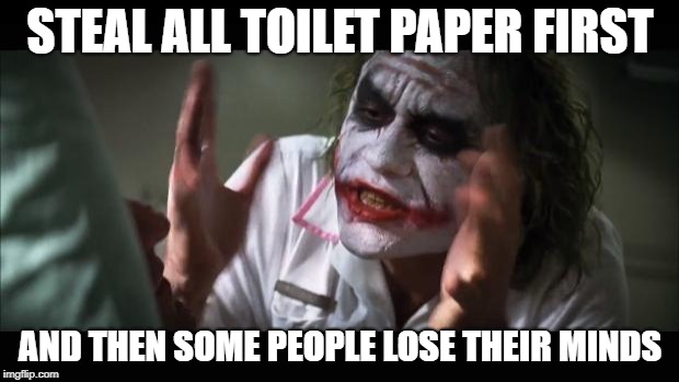 And everybody loses their minds Meme | STEAL ALL TOILET PAPER FIRST; AND THEN SOME PEOPLE LOSE THEIR MINDS | image tagged in memes,and everybody loses their minds | made w/ Imgflip meme maker