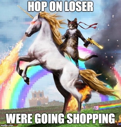 Welcome To The Internets | HOP ON LOSER; WERE GOING SHOPPING | image tagged in memes,welcome to the internets | made w/ Imgflip meme maker