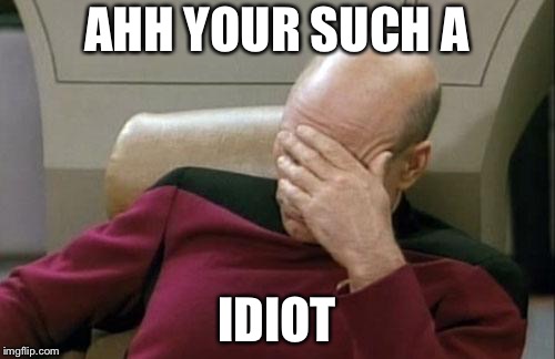 Captain Picard Facepalm | AHH YOUR SUCH A; IDIOT | image tagged in memes,captain picard facepalm | made w/ Imgflip meme maker