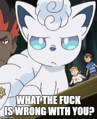 WHAT THE FUCK IS WRONG WITH YOU? | image tagged in alolan vulpix wtf | made w/ Imgflip meme maker
