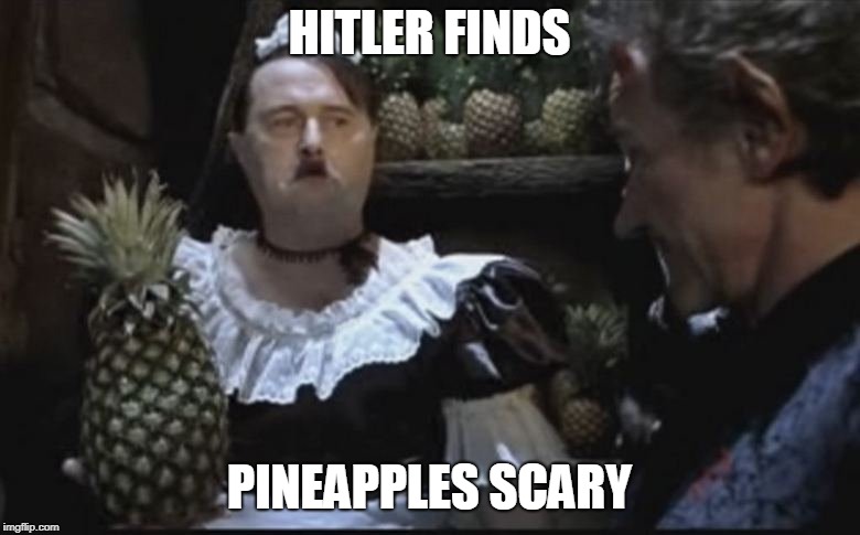 Hitler Pineapple | HITLER FINDS PINEAPPLES SCARY | image tagged in hitler pineapple | made w/ Imgflip meme maker