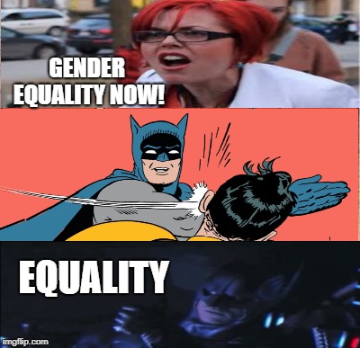 Batman Slapping Robin Meme | GENDER EQUALITY NOW! EQUALITY | image tagged in memes,batman slapping robin | made w/ Imgflip meme maker