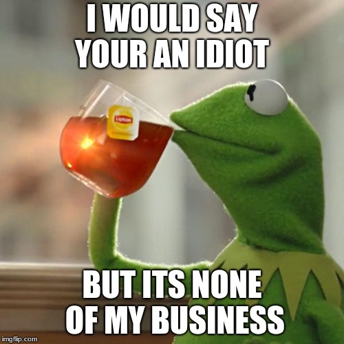 But That's None Of My Business | I WOULD SAY YOUR AN IDIOT; BUT ITS NONE OF MY BUSINESS | image tagged in memes,but thats none of my business,kermit the frog | made w/ Imgflip meme maker