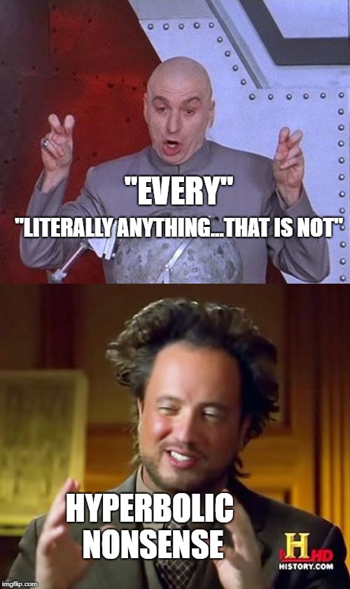 "EVERY" "LITERALLY ANYTHING...THAT IS NOT" HYPERBOLIC NONSENSE | made w/ Imgflip meme maker