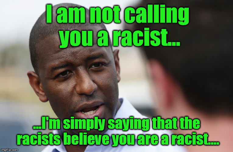 Gillum debates | I am not calling you a racist... ...I'm simply saying that the racists believe you are a racist.... | image tagged in gillum,desantis debate,racists believe | made w/ Imgflip meme maker