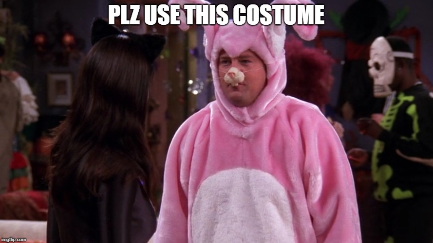 Friends Chandler Bunny Costume Halloween | PLZ USE THIS COSTUME | image tagged in friends chandler bunny costume halloween | made w/ Imgflip meme maker