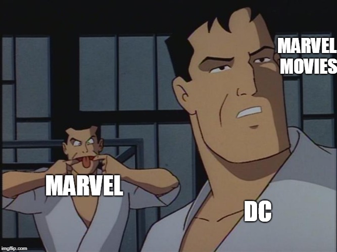 Batman and Robin Mocking | MARVEL DC MARVEL MOVIES | image tagged in batman and robin mocking | made w/ Imgflip meme maker