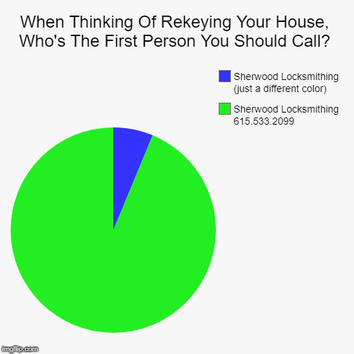 When Thinking Of Rekeying Your House, Who's The First Person You Should Call? | Sherwood Locksmithing 615.533.2099, Sherwood Locksmithing (j | image tagged in funny,pie charts | made w/ Imgflip chart maker