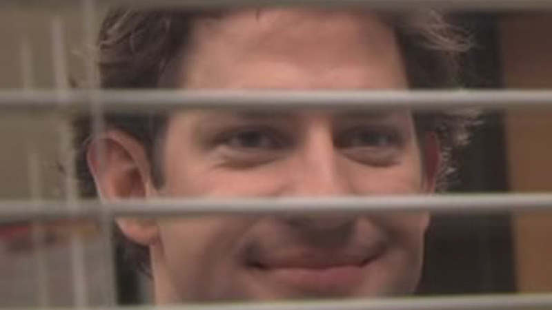 High Quality Jim smiles trough windows Blank Meme Template