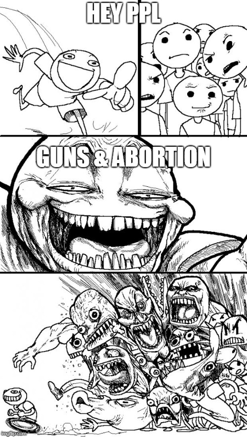 So you're "pro-argue", that's nice. | HEY PPL; GUNS & ABORTION | image tagged in politics,gun control,abortion,arguing,rights,shut up and activism | made w/ Imgflip meme maker