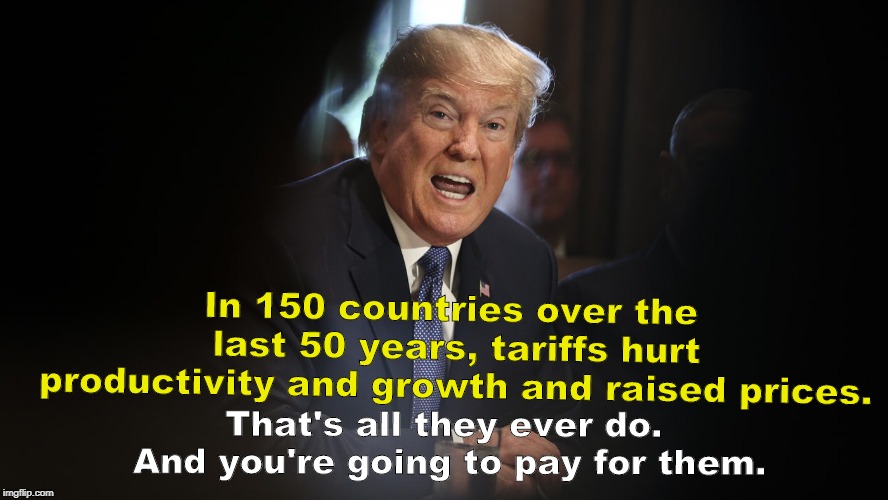 The Trump "sugar high" will wear off real soon. | In 150 countries over the last 50 years, tariffs hurt productivity and growth and raised prices. That's all they ever do. And you're going to pay for them. | image tagged in tariffs,productivity,growth,prices | made w/ Imgflip meme maker
