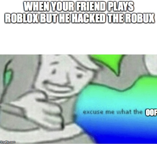 Excuse me wtf blank template | WHEN YOUR FRIEND PLAYS ROBLOX BUT HE HACKED THE ROBUX; OOF | image tagged in excuse me wtf blank template | made w/ Imgflip meme maker